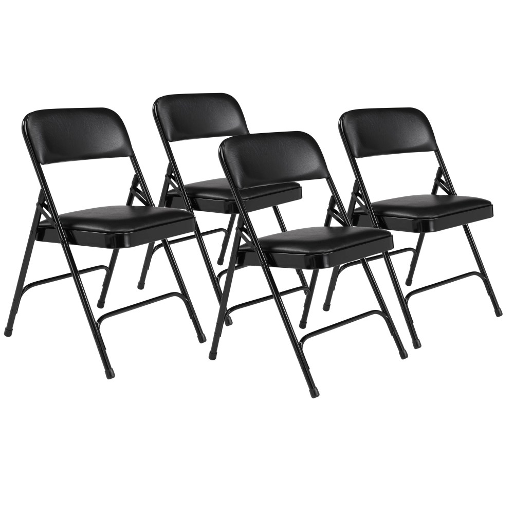 (Pack of 4) NPS 1200 Series Premium Vinyl Upholstered Double Hinge Folding Chair,Caviar Black