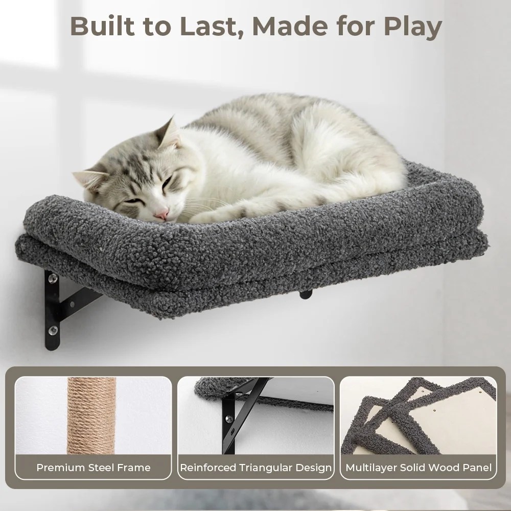 Cat Wall Shelves Perches Set, DOMIPET 5 in 1 Wall Furniture, Sleeping Playing Lounging Climbing Wall-mounted Cat Tree House for Multiple Cats - Image 7