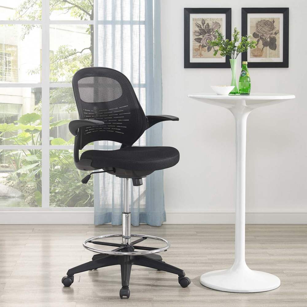 Modway Advance Drafting Chair with Mesh Back and Armrests in Black - Image 6