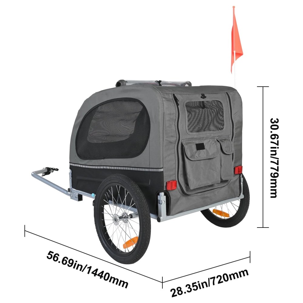 KFFKFF Water-Resistant Steel Pet Bicycle Trailer for Dogs & Cats, Black Gray - Image 6
