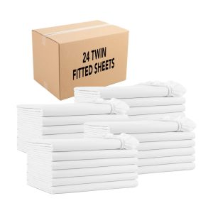 Arkwright Bulk Fitted Bed Sheets (Case of 24) - 180 Thread Count - Soft Poly/Cotton - White - Twin Size