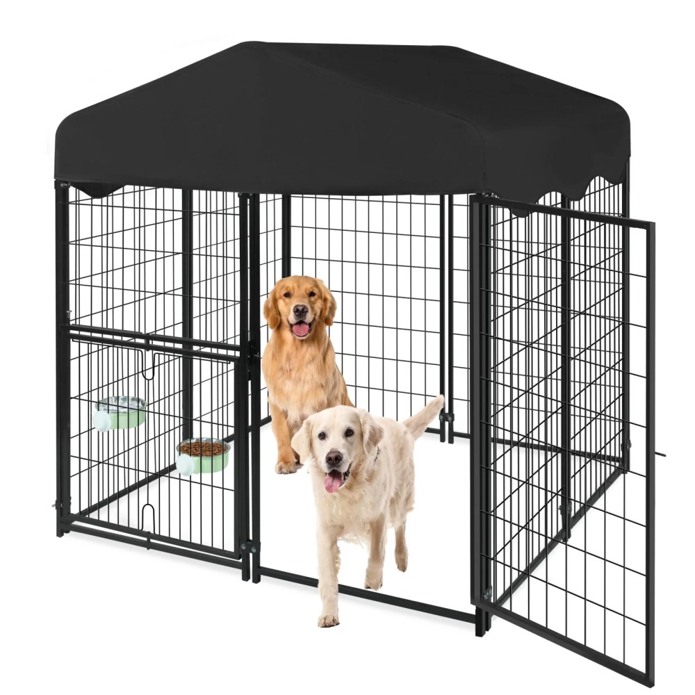 Jhsomdr Outdoor Dog Kennel 4.2ft x 4ft x 4.5ft Welded Wire Large Dog Kennel Dog Cage for Medium/Small Dogs, Heavy Duty Dog Crate with Rotating Feeding Door & UV-Resistant Cover - Image 10