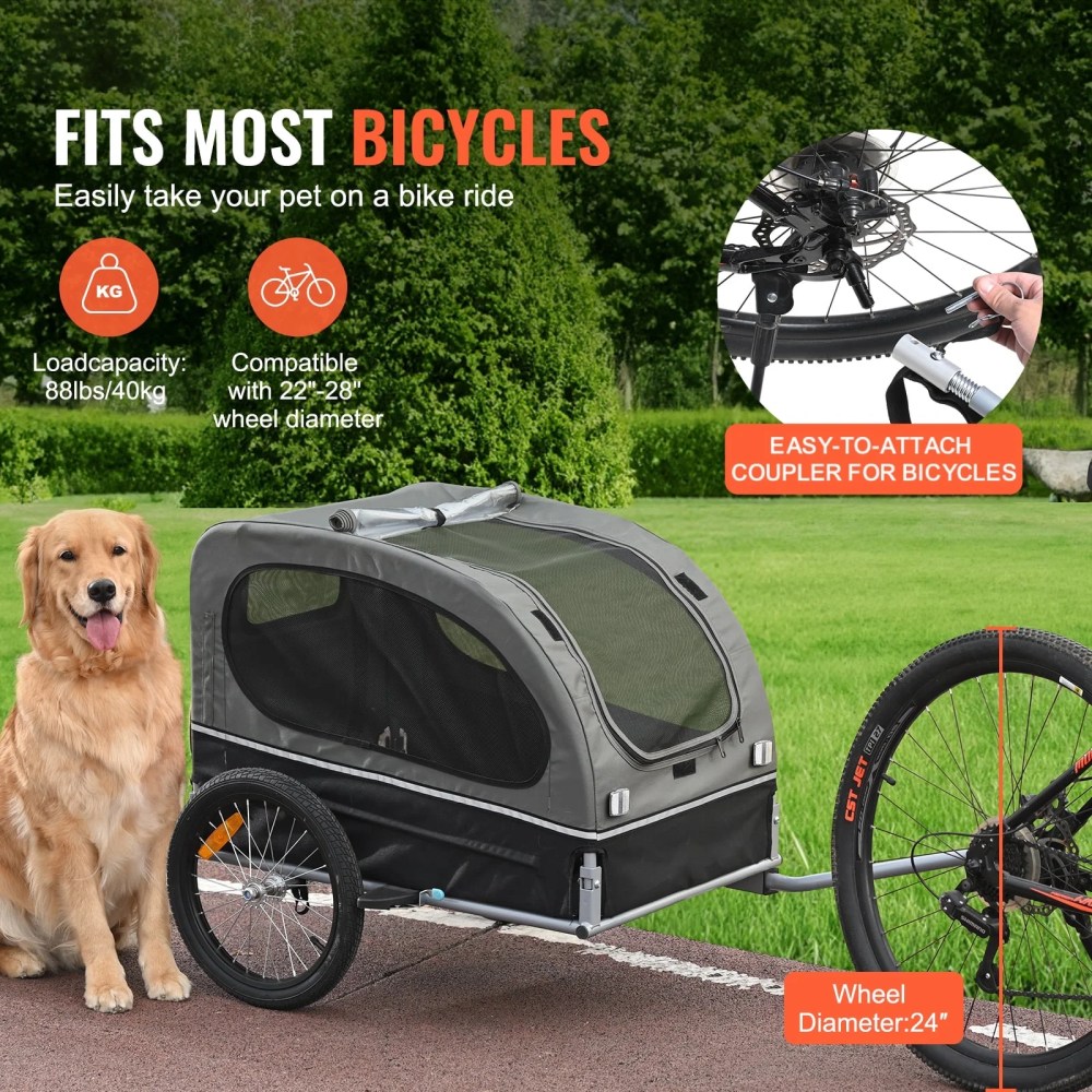 KFFKFF Water-Resistant Steel Pet Bicycle Trailer for Dogs & Cats, Black Gray - Image 9
