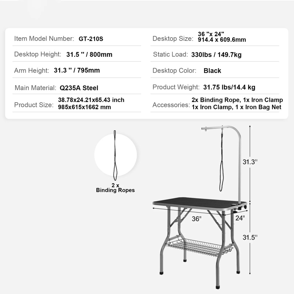 KFFKFF Pet Dog Cat Grooming Table Arm with Clamp 36" Foldable Adjustable Height - Image 8