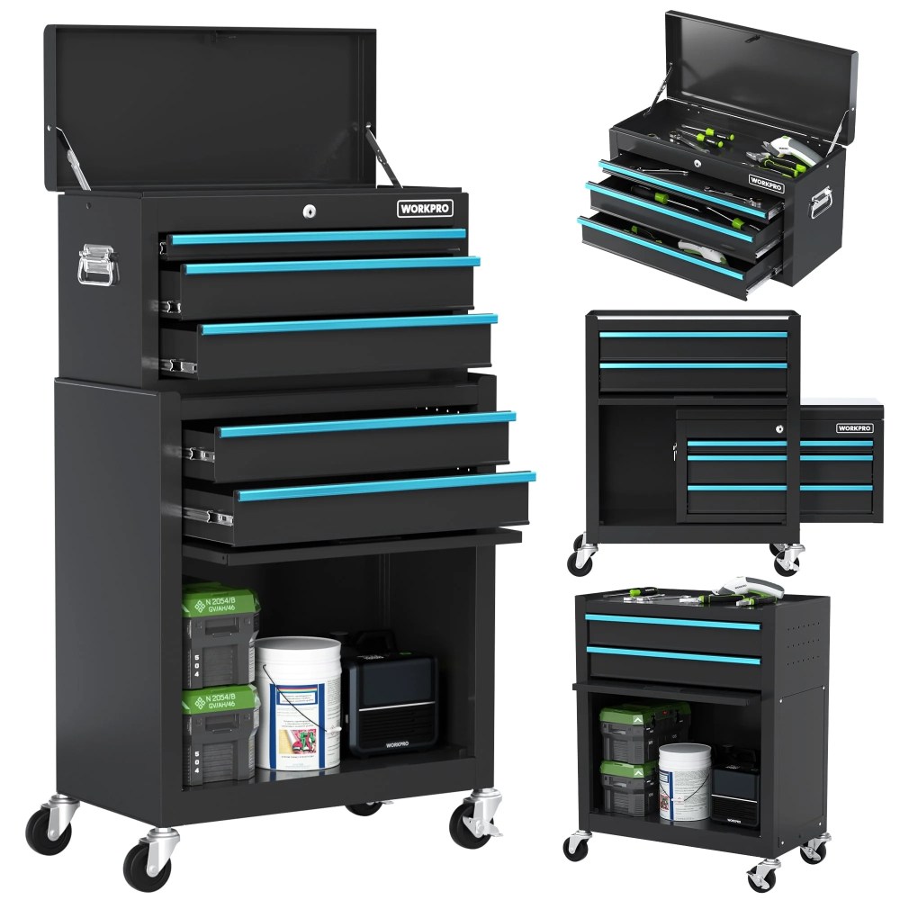 WORKPRO 24.5 inch 5-Drawer Rolling Tool Chest,Sliding Metal Drawer Rolling Tool Storage Cabinet,Removable Toolbox Organizer for Workshop,Garage