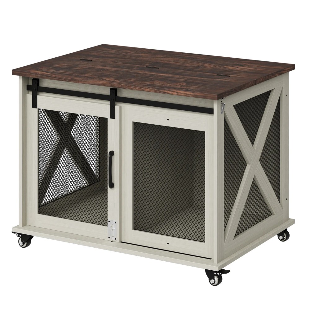 37" Stress-Free Dog Crate with Dual Access Sliding Barn Door & Flip Top Design Creates a Cozy Den for Your Pet - Image 21