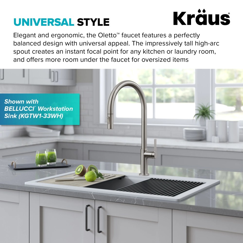 Oletto High-Arc Single Handle Pull-Down Kitchen Faucet in Spot Free Stainless Steel - Image 2