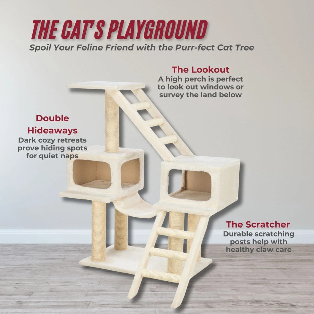 TRIXIE Malaga Sisal 3-Level 43" Cat Tree with Scratching Posts, Condos & Ladders, Beige - Image 2