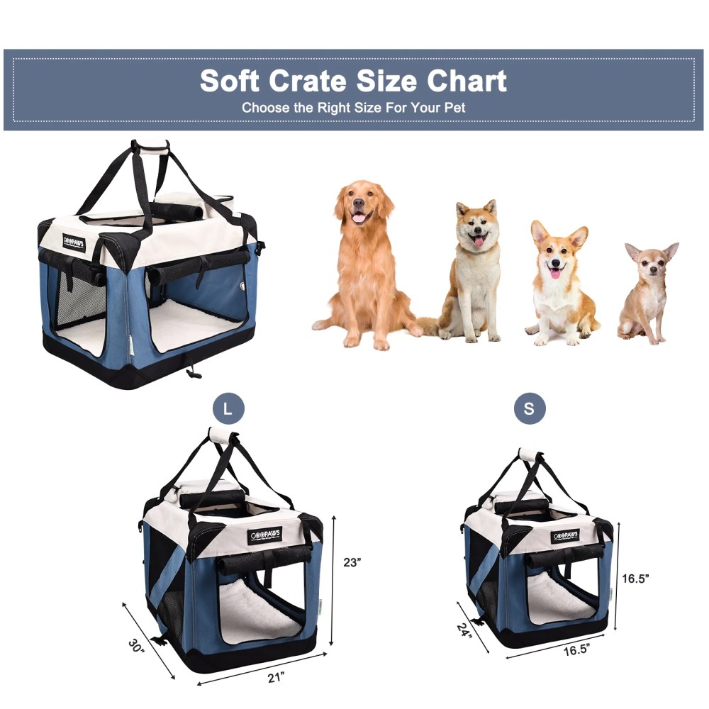 GOOPAWS Soft Pet Crates Kennel 24", 27", 30" & 36", 3 Door Soft Sided Folding Travel Pet Carrier - Image 3