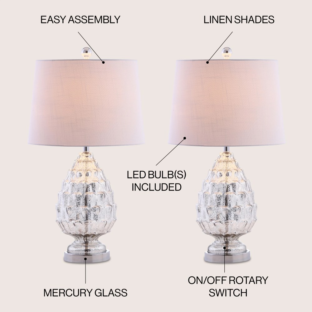 JONATHAN Y Artichoke 25.5" Glass LED Table Lamp, Mercury Silver (Set of 2), JYL1076A-SET2 - Image 2