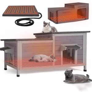 Aivituvin Heated Cat House Outdoor Cat House Insulated Large Weatherproof Feral Cat Shelter with Heated Pad,  Insulated All-Round Thermal Liner,  Chewproof Cable for 1-4 Cats