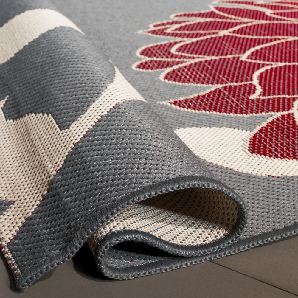 Safavieh Courtyard Tyson Floral Indoor/Outdoor Area Rug, Anthracite/Red, 6'7" x 9'6" - Image 11