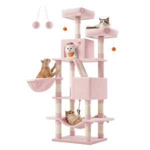 66.1"H Cat Tree Cat Tower for Indoor Cats,  Plush Multi-Level Cat Condo with Scratching Posts,  Perches,  Caves,  Hammock,  Jelly Pink