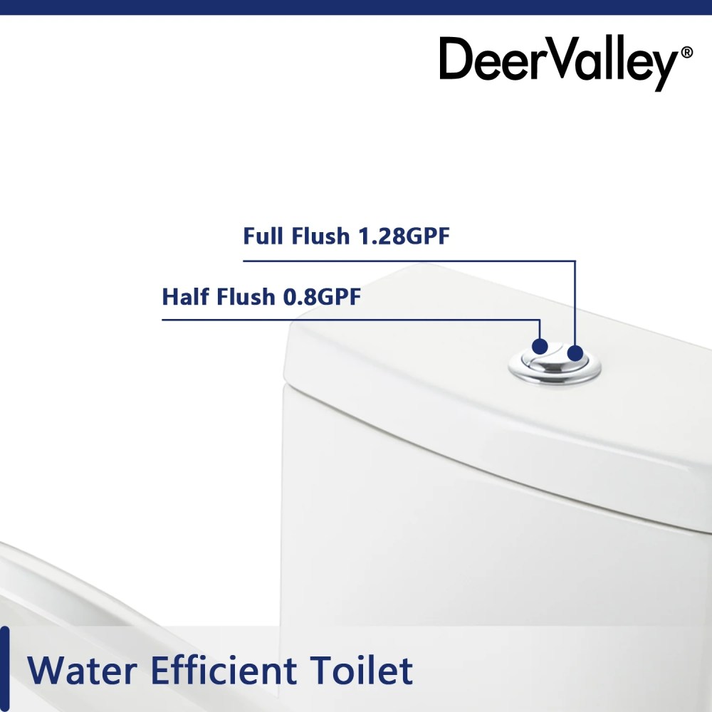 DeerValley Dual Flush Elongated 0.8/1.28GPF Water Efficient One-Piece Standard-Size Toilet (Seat Included) - Image 5