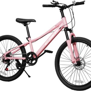 Akaber 24" Kids Mountain Bike for Kids 6-12, 7 Speeds Drivetrain Kids Bike, Girls Boys Bike with Suspension Fork, Dual-Disc Brake, Anti-Slip Butyl Tires, Pink