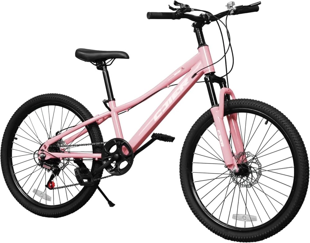 Akaber 24" Kids Mountain Bike for Kids 6-12, 7 Speeds Drivetrain Kids Bike, Girls Boys Bike with Suspension Fork, Dual-Disc Brake, Anti-Slip Butyl Tires, Pink