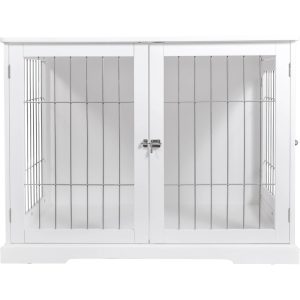 TRIXIE 29.5" Dog Crate,  Wooden Indoor Kennel Furniture for Small Dogs Up to 25 lb,  White