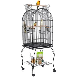 Renwick Rolling Metal Parrot Cage with Open Top For Small Birds,  Black,  59" H