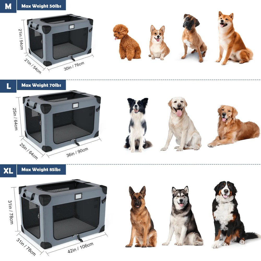30 Inch Collapsible Dog Crate for Medium Large Dogs, 3-Door Foldable Soft Kennel with Fleece Bed and a Folding Bowl, Suitable for Indoor & Outdoor Portable Pet Kennel - Image 7