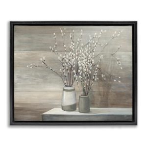 Stupell Industries Pussy Willow Still Life Jet Black Framed Floating Canvas Wall Art, 1620, by Wild Apple Portfolio