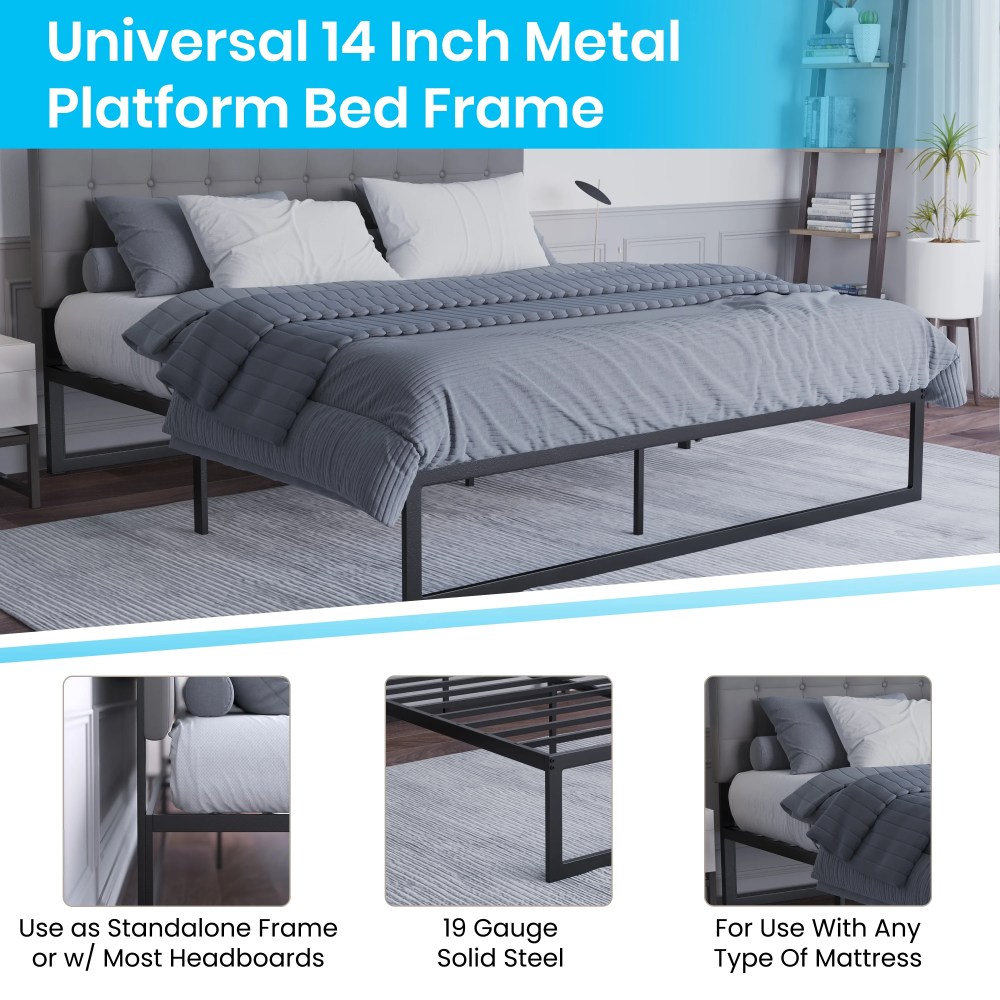 Flash Furniture Modern Steel Platform Bed Frame, Black, King - Image 12