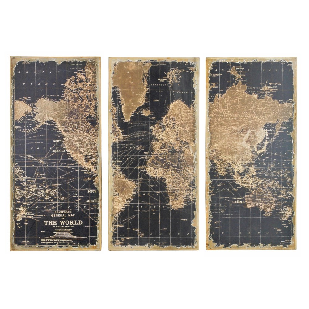 Aspire Home Accents Wood Maps Art Print, Set of 3 - 48"x22" - Image 3