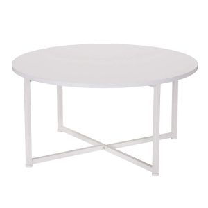 Household Essentials Jamestown Round Coffee Table Scandinavian White and White Metal