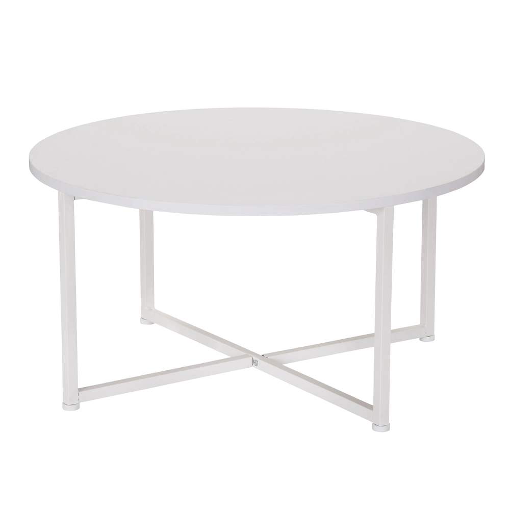 Household Essentials Jamestown Round Coffee Table Scandinavian White and White Metal