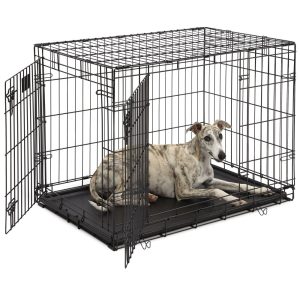 MidWest Homes for Pets Dog Crate Life Stages 36" Double Door Folding Metal Dog Crate Divider Panel,  Floor Protecting Feet,  Leak-Proof Dog Pan 35.63 in x 24.45 in x 21.93 in , Intermediate