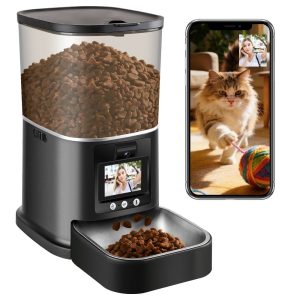 Myonaz 5L Automatic Cat Feeder with Camera 1080P HD,  2.4G/5G WiFi App Control,  2-Way Audio&Video Automatic Cat Food Dispenser (Black)