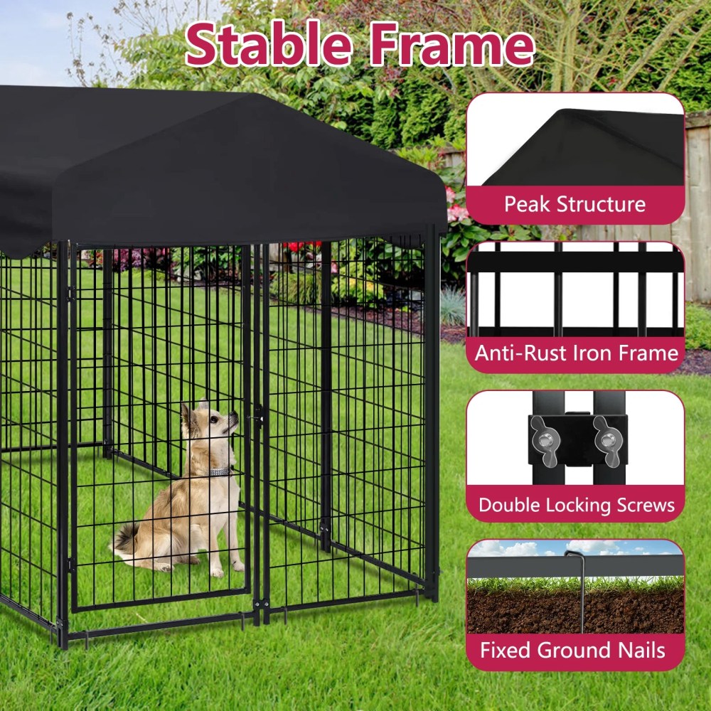 Jhsomdr Outdoor Dog Kennel 6.2ft x 4ft x 4.5ft Heavy Duty Large Wire Dog Fence Outside Dog Playpen with UV-Resistant Oxford Cloth Roof & Secure Lock - Image 2