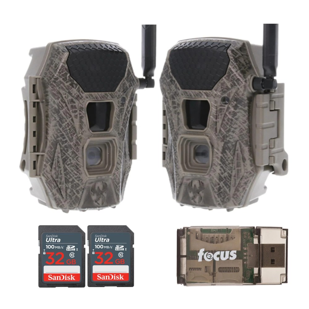 Wildgame Innovations Terra Cell 16MP Cellular Trail Camera (2-Pack) Bundle with 32GB Ultra SDHC UHS-I Memory Card (2-Pack) and USB Card Reader (9 Items)