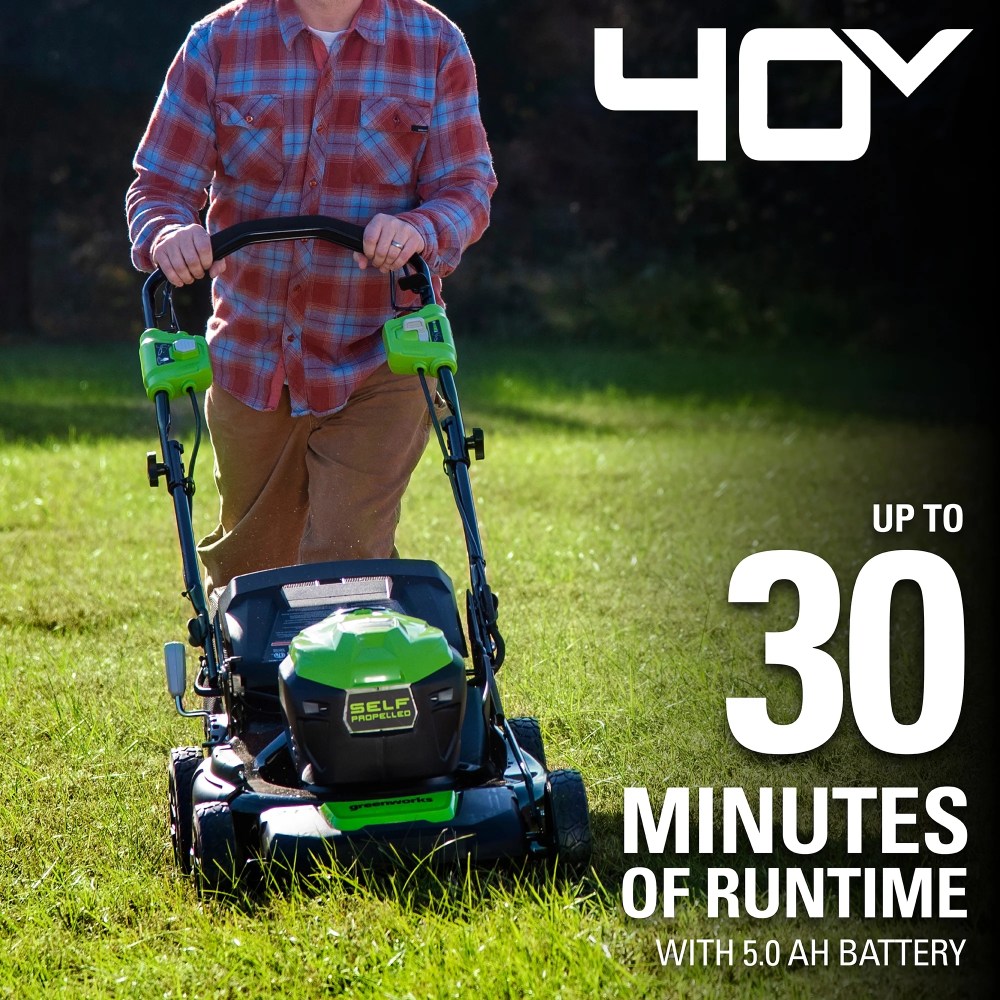 Greenworks 40V 21" Brushless Self Propelled Lawn Mower with 5.0 Ah Battery and Charger 2516402 - Image 7