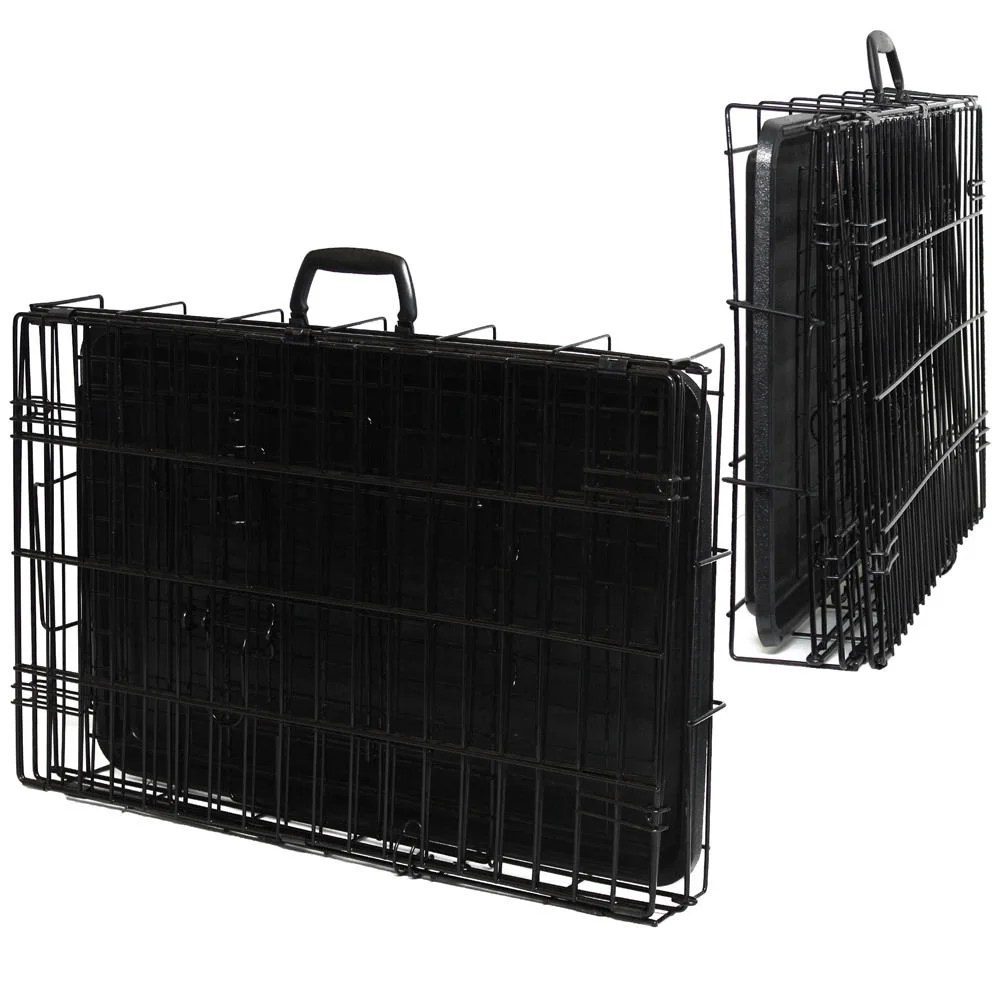 Ktaxon 20"/36"/42"/48" Secure and Flodable Single Door Metal Dog Crate, Include Leak-Proof Plastic Tray Black - Image 4