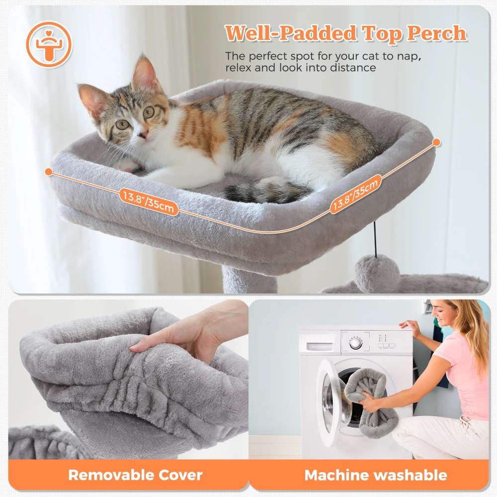 PAWZ Road 49" Large Cat Tree Multi-Level Scratcher with Two Hammocks&Condo for Indoor Cats Gray - Image 7