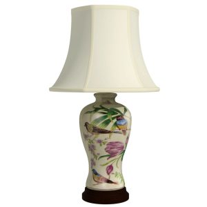 Oriental Furniture 29" Floral White Porcelain Lamp, table lamp, Traditional, living room Decor