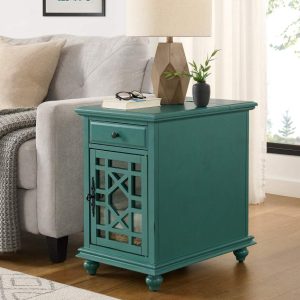Martin Svensson Home Elegant Chairside Table with Power, Antique Teal