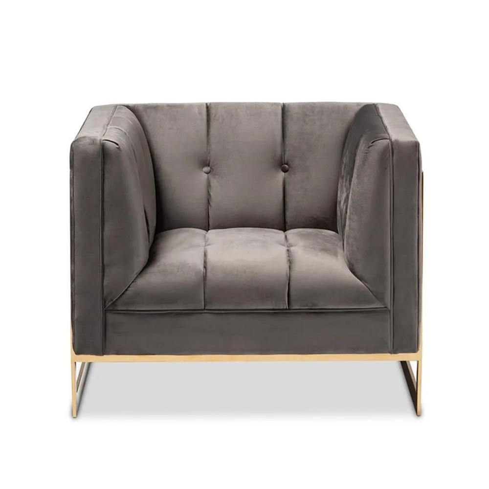 Baxton Studio Ambra Glam and Luxe Grey Velvet Fabric Upholstered and Button Tufted Armchair with Gold-Tone Frame - Image 10