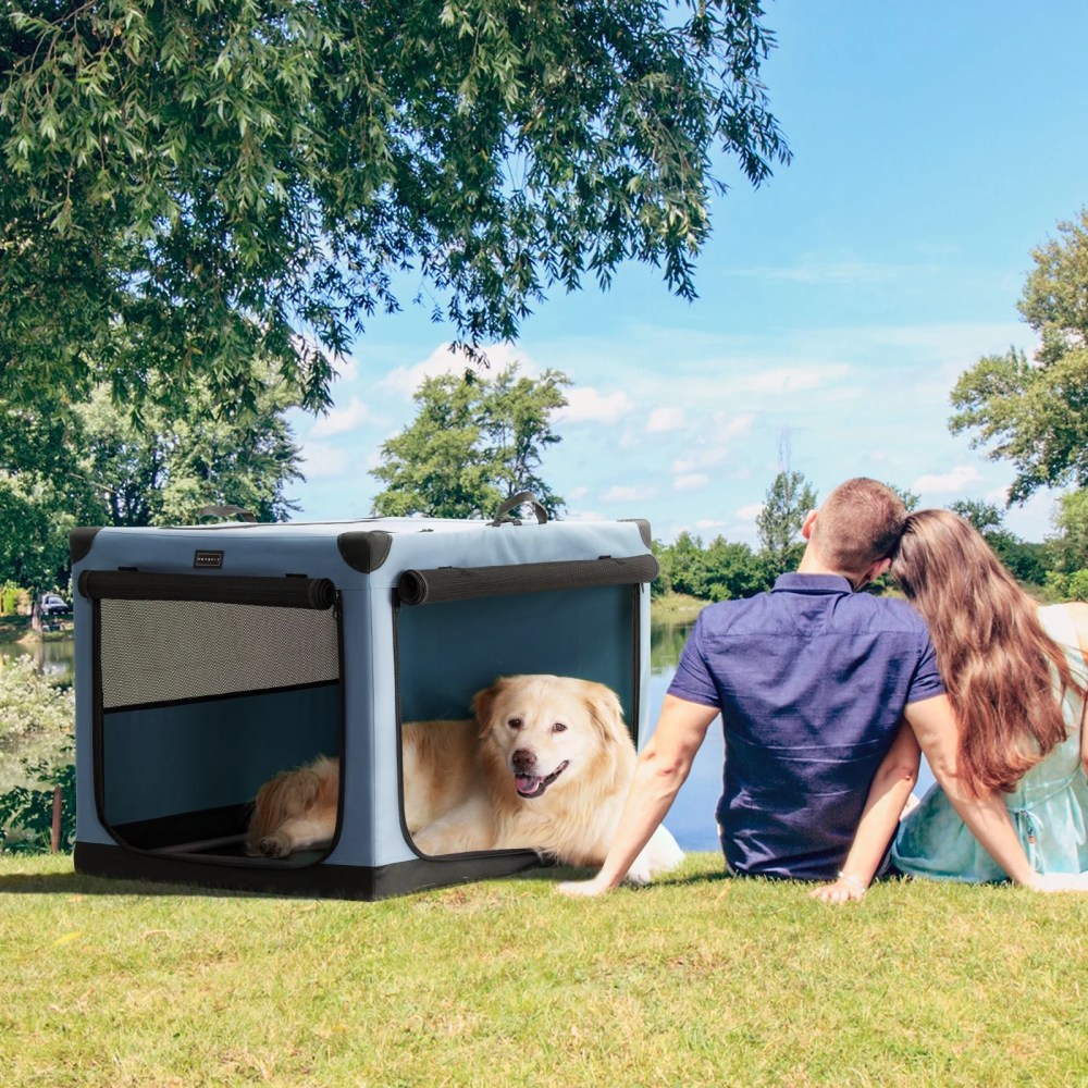 Petsfit 36 Inch Portable Large Dog Kennel, Adjustable Fabric Cover by Spiral Iron Pipe, Soft Collapsible Dog Crate Blue - Image 9