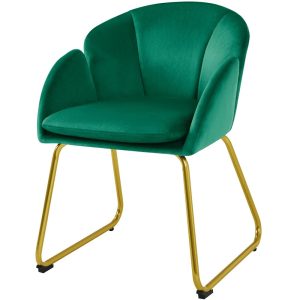 Yaheetech Flower Shape Velvet Armchair Dining Chair with Golden Metal Legs for Living Room,Green