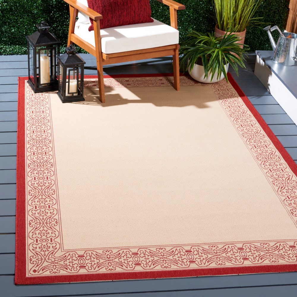 Safavieh Courtyard Donna Botanical Indoor/Outdoor Area Rug, Natural/Red, 6'7" x 9'6" - Image 5