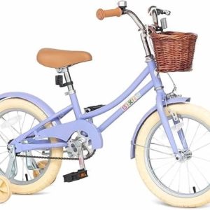 ACEGER 16 Inch Girls Bike with Basket, Purple, Training Wheels, Ages 4-8