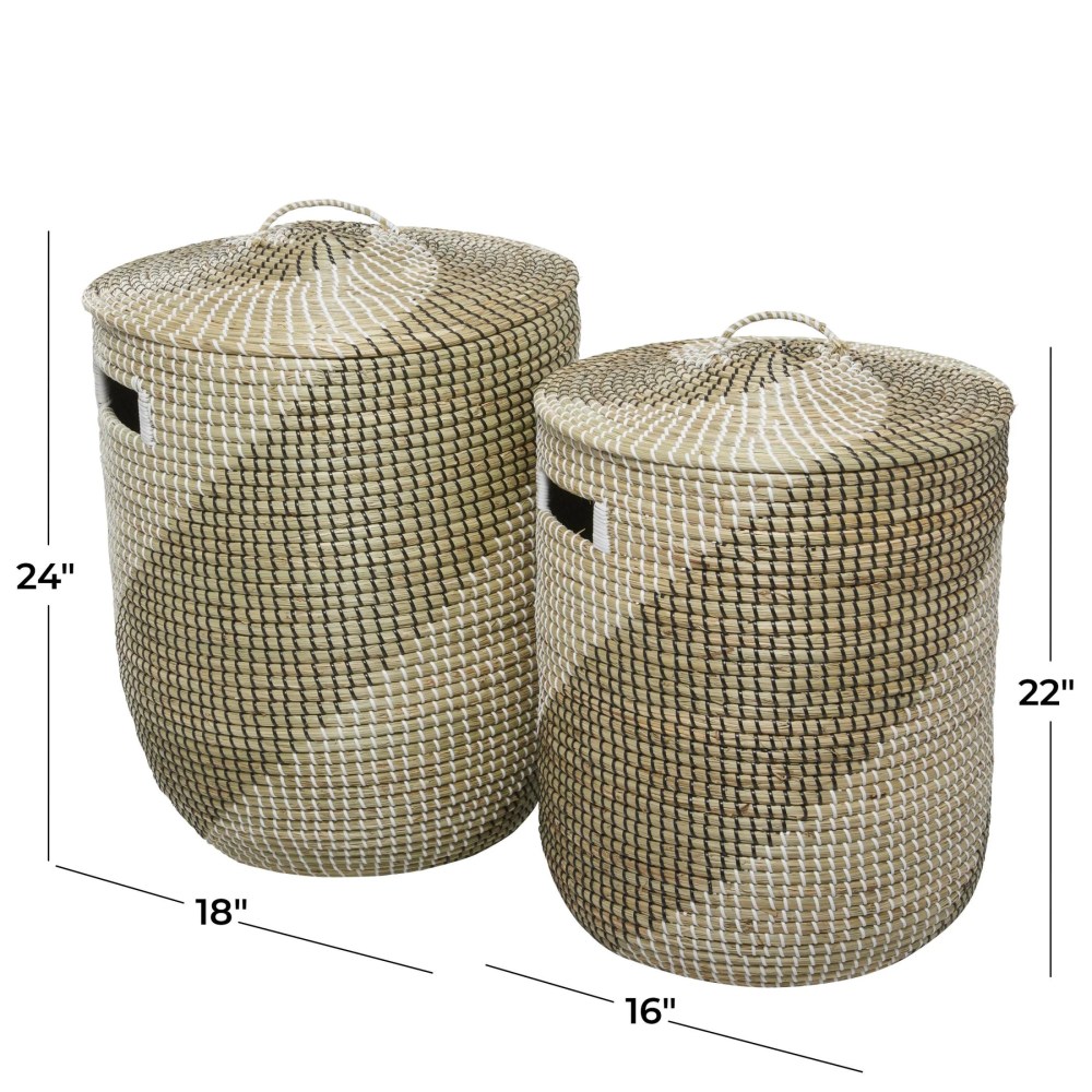 DecMode 24", 22"H Brown Seagrass Handmade Two Toned Storage Basket with Matching Lids, 2-Pieces - Image 7