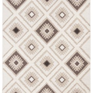SAFAVIEH Moroccan Tassel Shag Elsie Moroccan Geometric Area Rug, Ivory/Brown, 5'3" x 7'6"