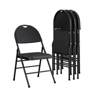 COSCO Commercial XL Comfort Fabric Padded Metal Folding Chair,Triple Braced,Black,4-Pack