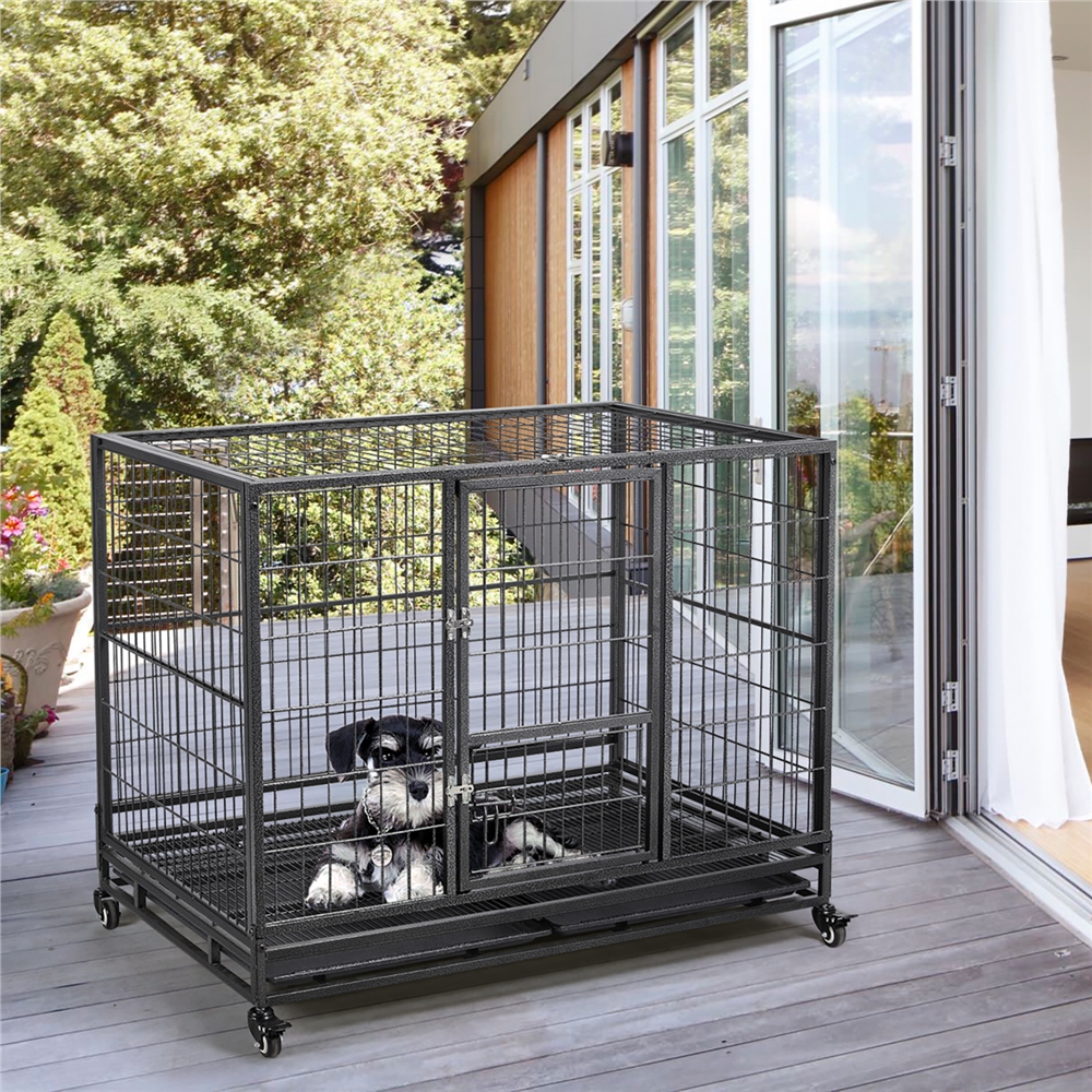 Yaheetech L43.5xW28.5xH35" Rolling Dog Crate Metal Dog Cage with Wheels & Litter Pans For Medium/Large Dogs, Black - Image 8