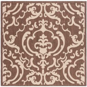 Safavieh Courtyard Dara Damask Indoor/Outdoor Area Rug, Chocolate/Natural, 6'7" x 6'7" Square