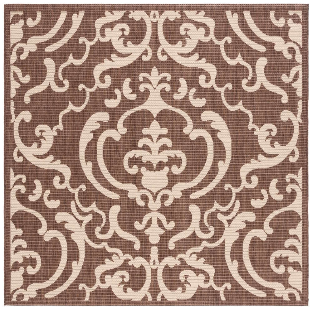 Safavieh Courtyard Dara Damask Indoor/Outdoor Area Rug, Chocolate/Natural, 6'7" x 6'7" Square