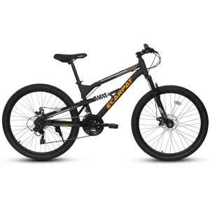 24 Inch Mountain Bike Full Suspension,  21 Speed Mountain Bicycle with Double Disc Brakes,  Carbon Steel Frame Commuter City Bike for Adult Men Women,  Black-Orange