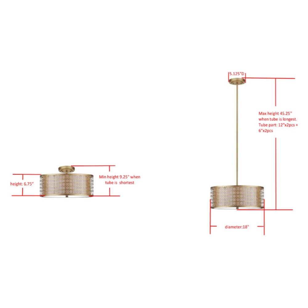 Safavieh Giotta 18 in. Dia. Drum Pendant Light, Antique Gold - Image 2
